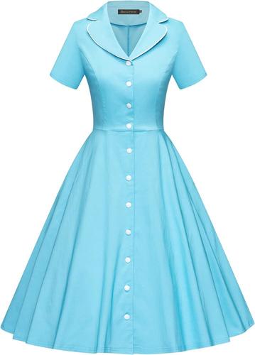 GownTown Women's 1950s Vintage Short Sleeves Notch Lapel Swing Dress
