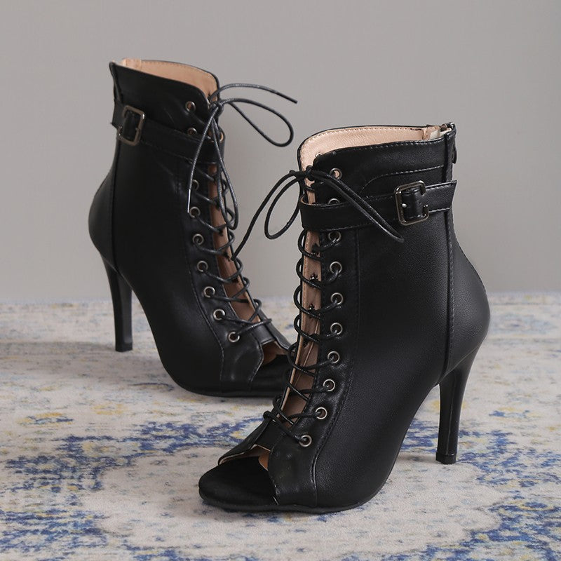Women's Peep Toe High Heel Pumps Shoes Fashion Lace-up Buckle Sandals