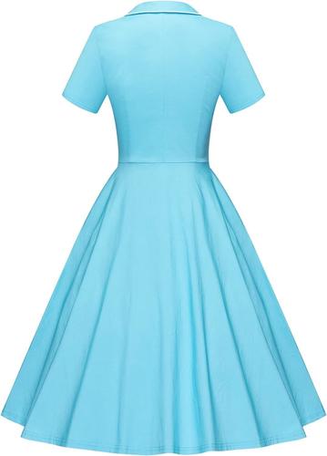 GownTown Women's 1950s Vintage Short Sleeves Notch Lapel Swing Dress