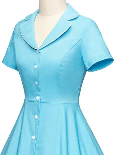 GownTown Women's 1950s Vintage Short Sleeves Notch Lapel Swing Dress