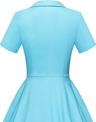 GownTown Women's 1950s Vintage Short Sleeves Notch Lapel Swing Dress