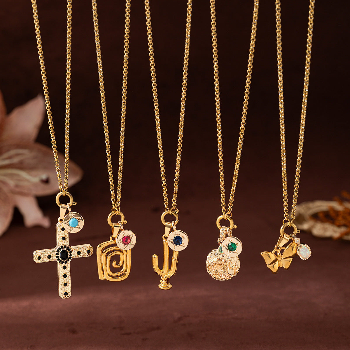 Color Pendant Necklace Female Twelve Birthstone Square Color Zircon