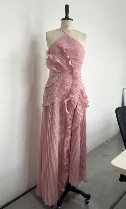 Women's new fashion pink purple pleated elegant sexy backless dress