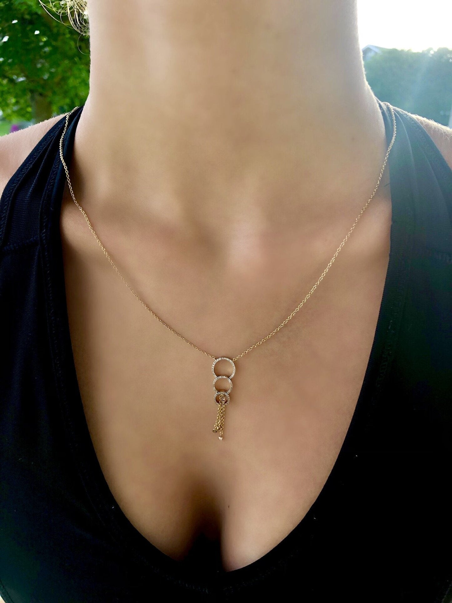 Chandelier Circle Trio Bolo Adjustable Diamond Lariat Necklace in 14K