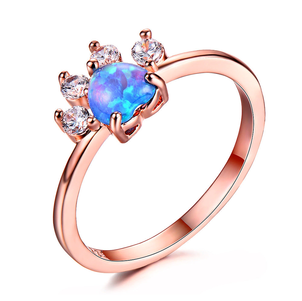 Rose Gold Opal Footprints Ring Personality Design