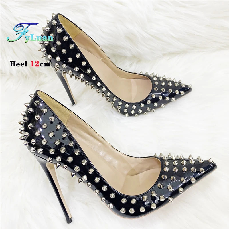 All Spikes Rivets Women Pointed Toe High Heels/Thin Heel 8, 10, 12CM
