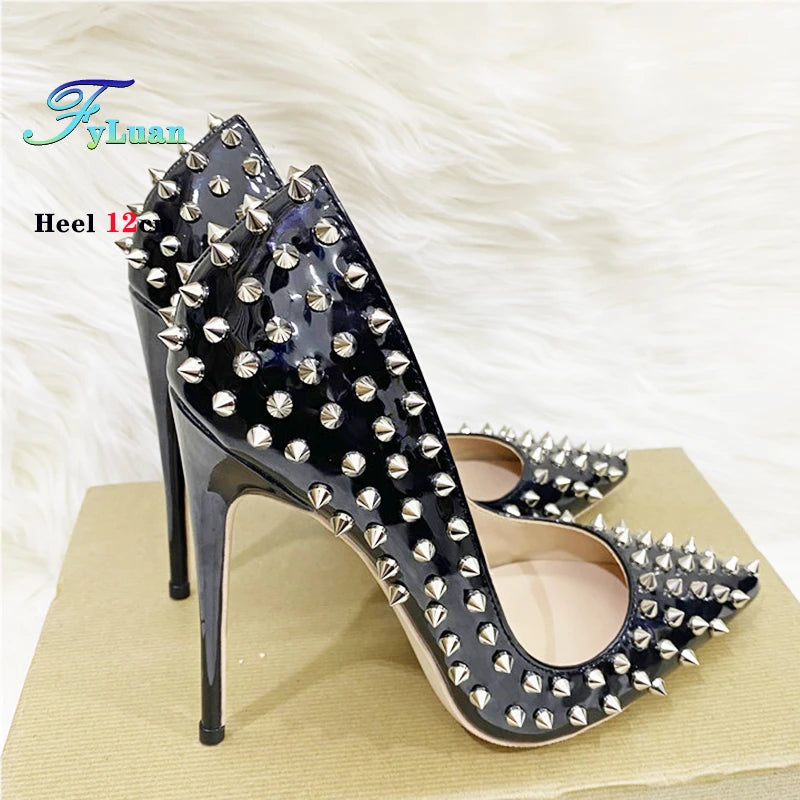 All Spikes Rivets Women Pointed Toe High Heels/Thin Heel 8, 10, 12CM