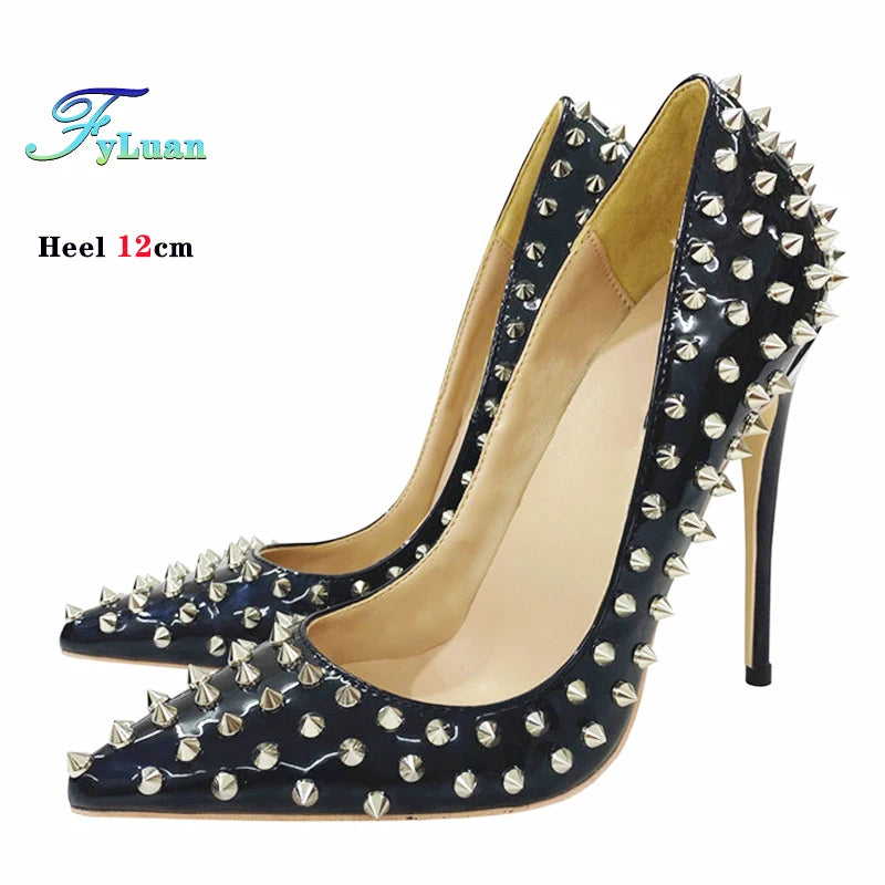 All Spikes Rivets Women Pointed Toe High Heels/Thin Heel 8, 10, 12CM