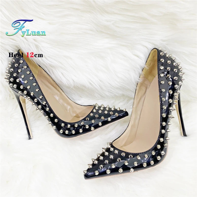All Spikes Rivets Women Pointed Toe High Heels/Thin Heel 8, 10, 12CM