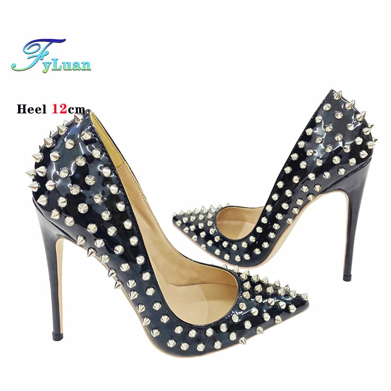 All Spikes Rivets Women Pointed Toe High Heels/Thin Heel 8, 10, 12CM