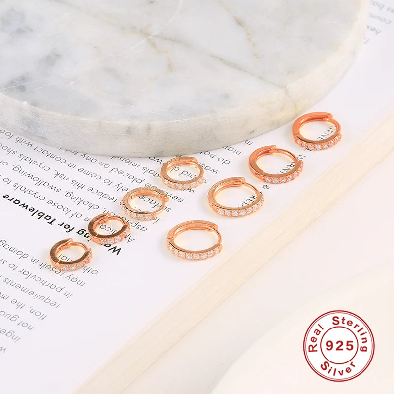 CANNER 1pair 6/7/8/9MM 925 Sterling Silver Hoop Earring for Women Girl Round Circle Earring Zircon Piercing Earings Fine Jewelry