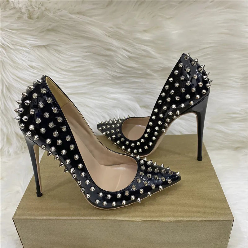 All Spikes Rivets Women Pointed Toe High Heels/Thin Heel 8, 10, 12CM