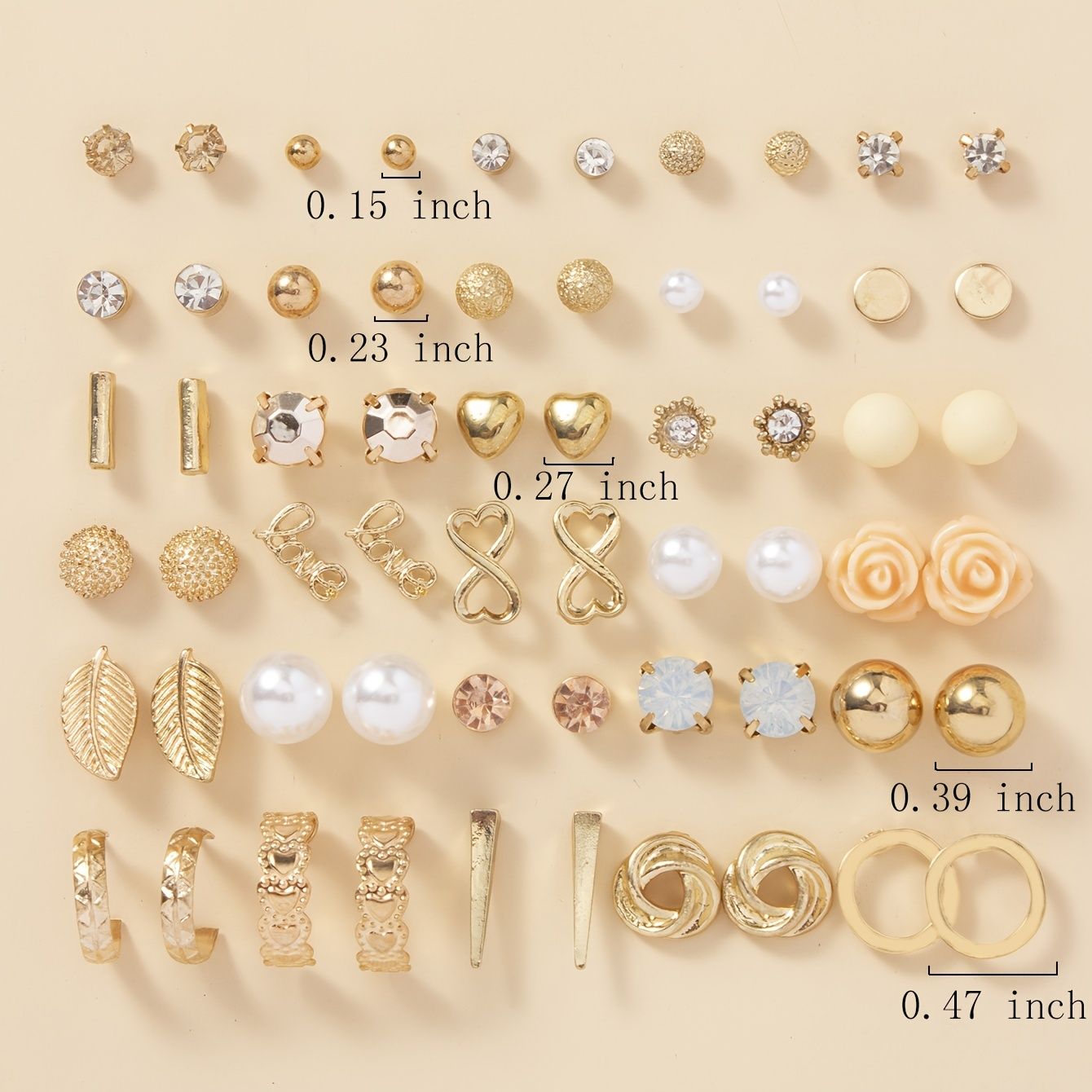 30Pairs/Set Golden Earrings Decorative Jewelry Hoop Earrings Delicate