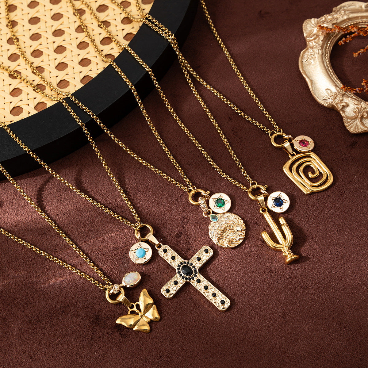 Color Pendant Necklace Female Twelve Birthstone Square Color Zircon