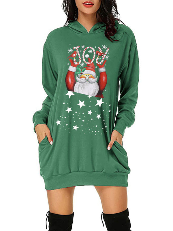 Christmas Santa Print Hoodie Dress