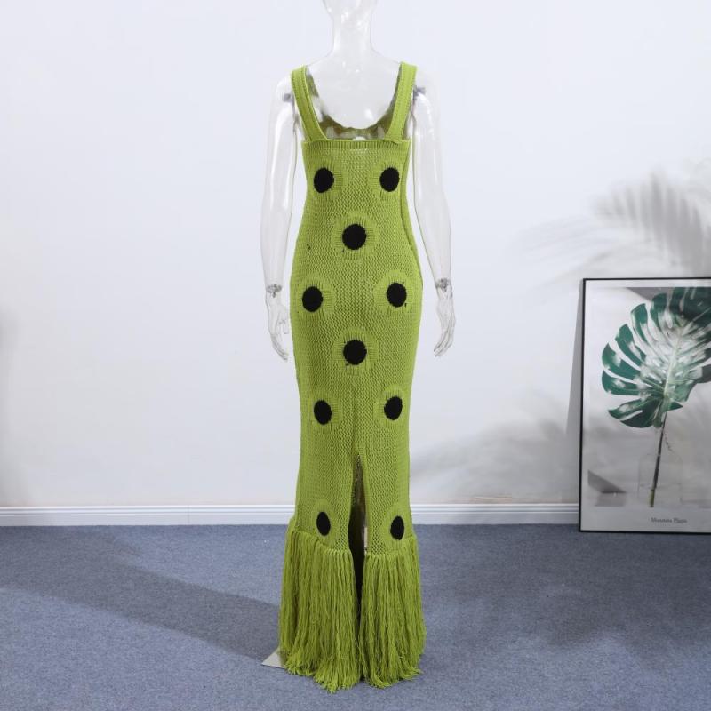 New black polka dot tassel hem knit dress