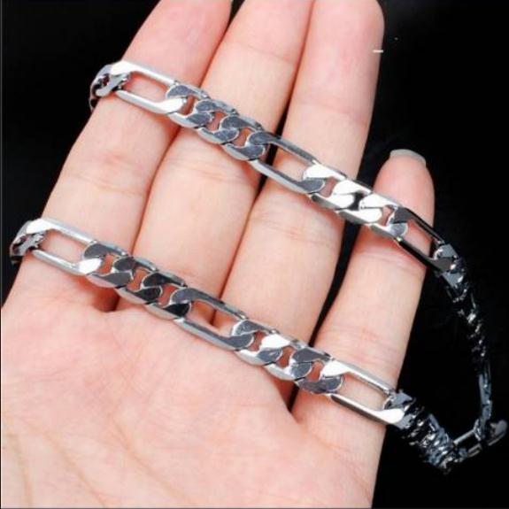 24K Gold Platinum Plated Chains 4.5mm Men's NK Links Figaro Necklace