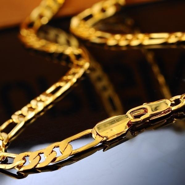 24K Gold Platinum Plated Chains 4.5mm Men's NK Links Figaro Necklace
