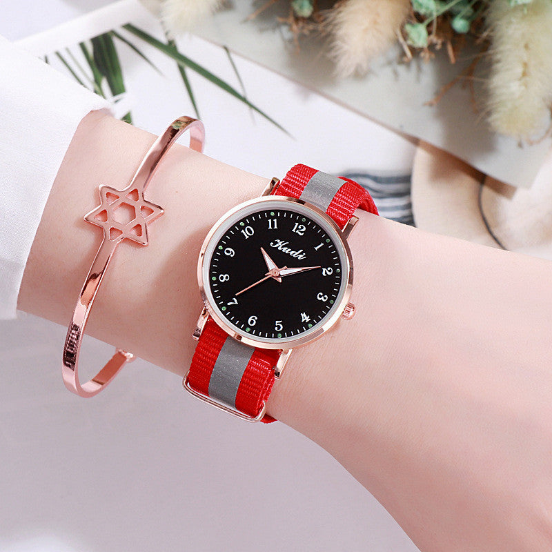 Reloj luminoso con diseño de cielo estrellado para mujer, informal, de lona con arcoíris