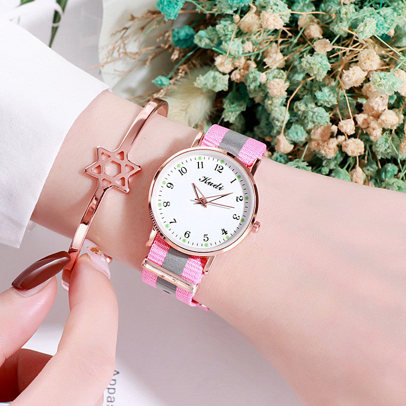 Reloj luminoso con diseño de cielo estrellado para mujer, informal, de lona con arcoíris