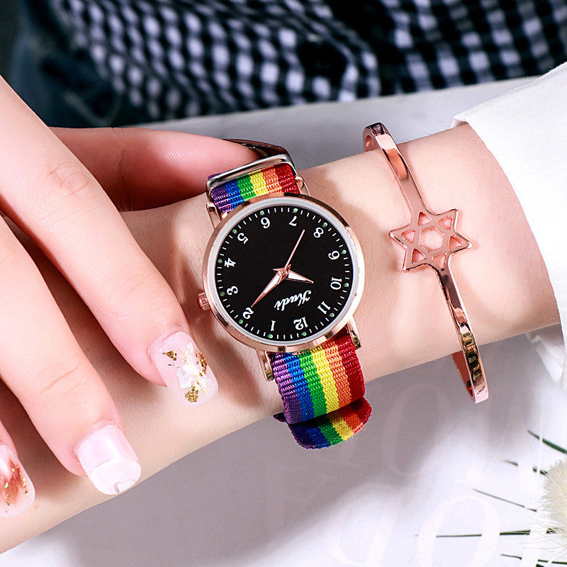 Reloj luminoso con diseño de cielo estrellado para mujer, informal, de lona con arcoíris