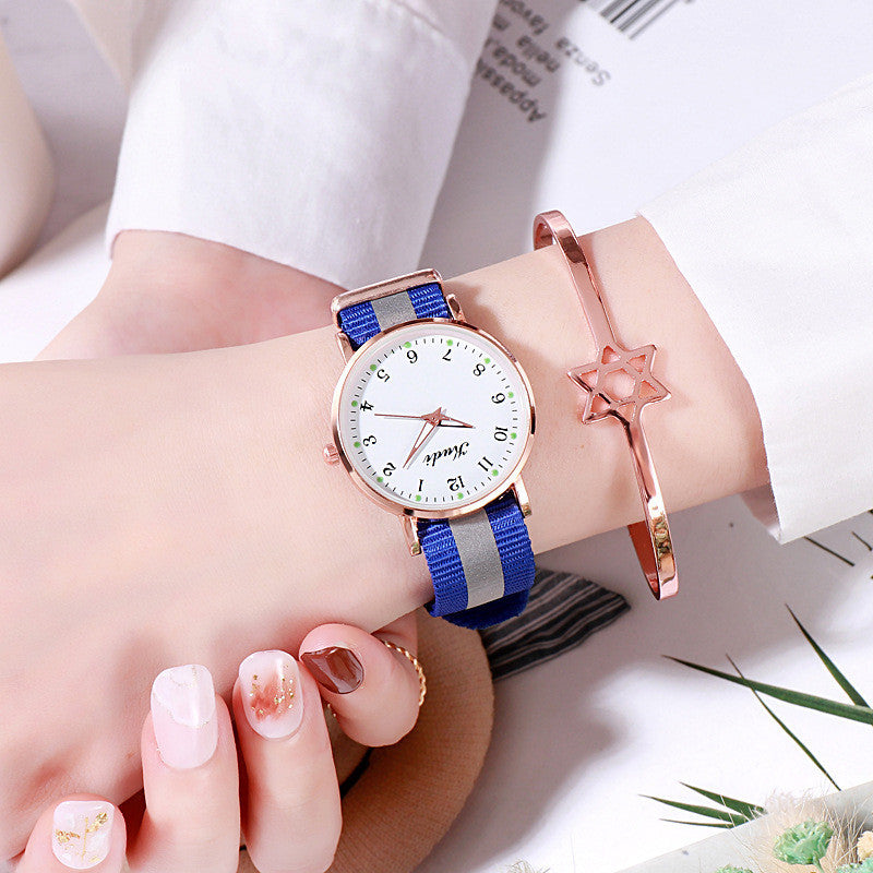 Reloj luminoso con diseño de cielo estrellado para mujer, informal, de lona con arcoíris