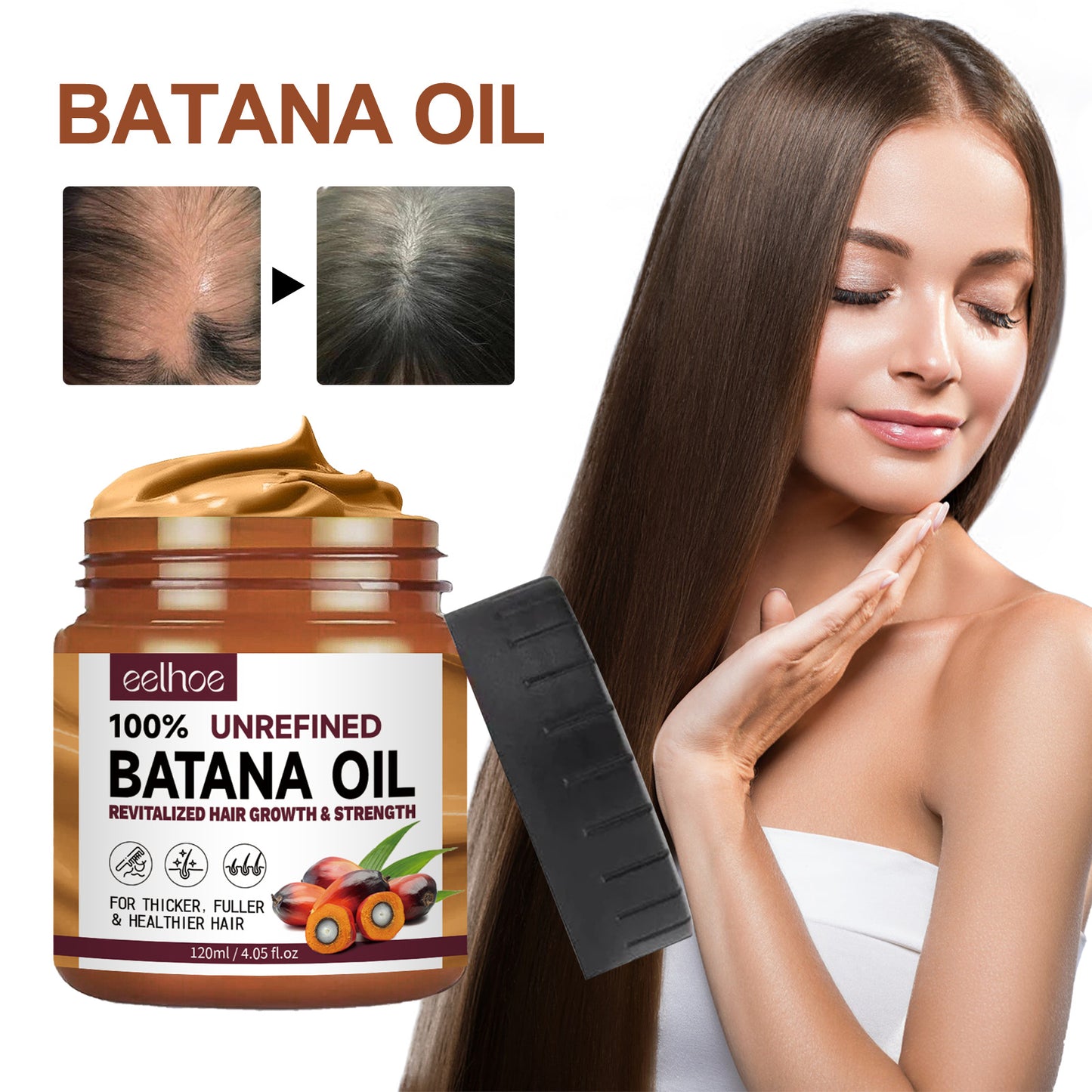 El acondicionador de aceite de batana EELHOE hidrata, repara, fortalece las raíces del cabello, previene el cabello flexible y denso y solidifica y deja el cabello esponjoso.