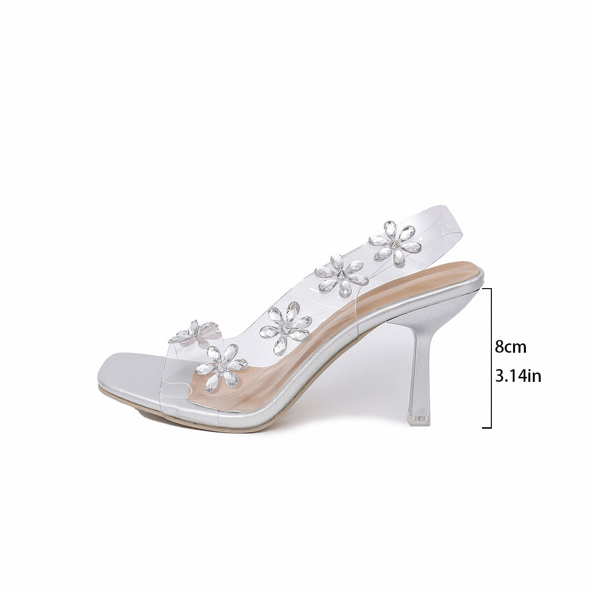 New Sandals For Women Summer Transparent PVC Rhinestone Flowers