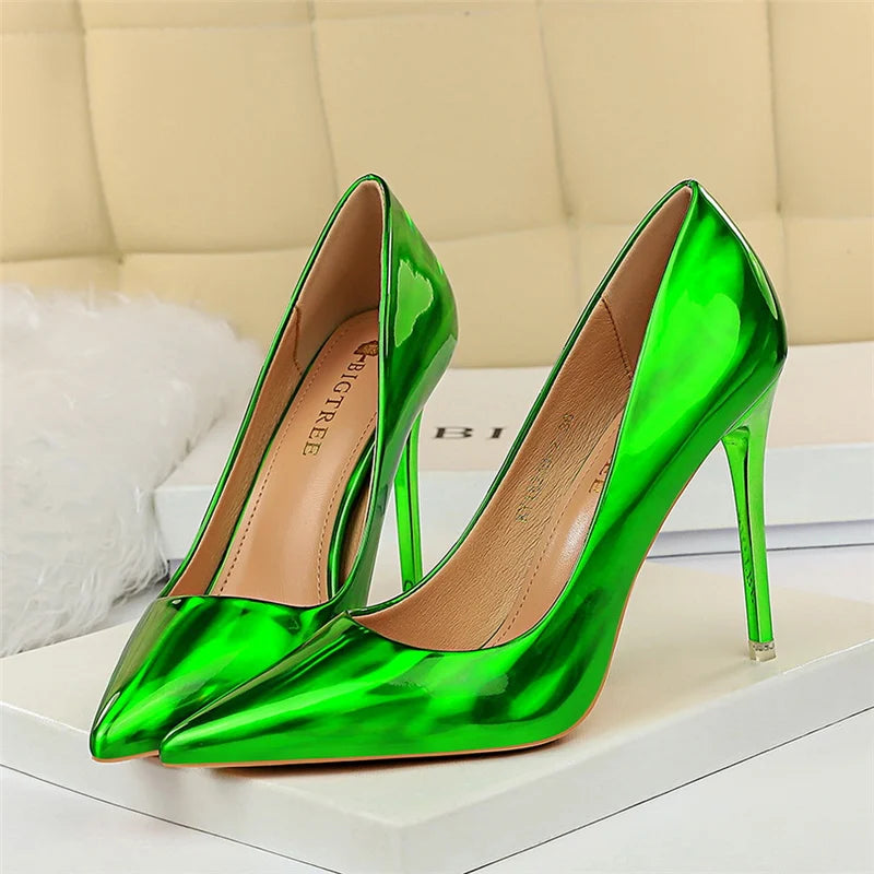 2023 Women 10.5cm High Heels Variety of Colors-Camel-Nude-Brown-Silver-Red-Champagne-Gold-/Luxury Glossy Stilettos