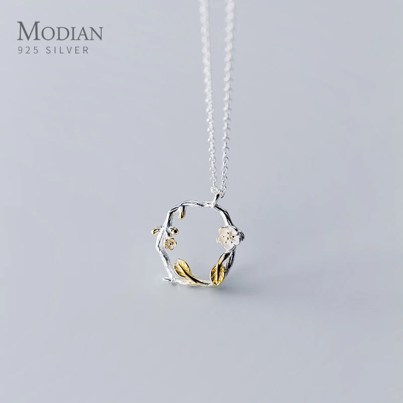 Modian 2021 New LuxurySterling Silver 925 Tree And Flower Choker Neckalce Pendant for Women Charm Statement Jewelry Collier