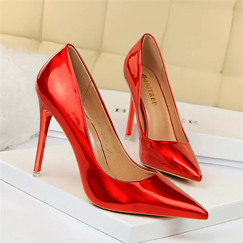 2023 Women 10.5cm High Heels Variety of Colors-Camel-Nude-Brown-Silver-Red-Champagne-Gold-/Luxury Glossy Stilettos