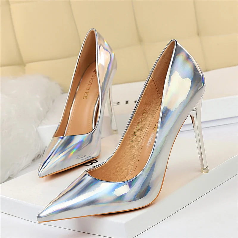 2023 Women 10.5cm High Heels Variety of Colors-Camel-Nude-Brown-Silver-Red-Champagne-Gold-/Luxury Glossy Stilettos