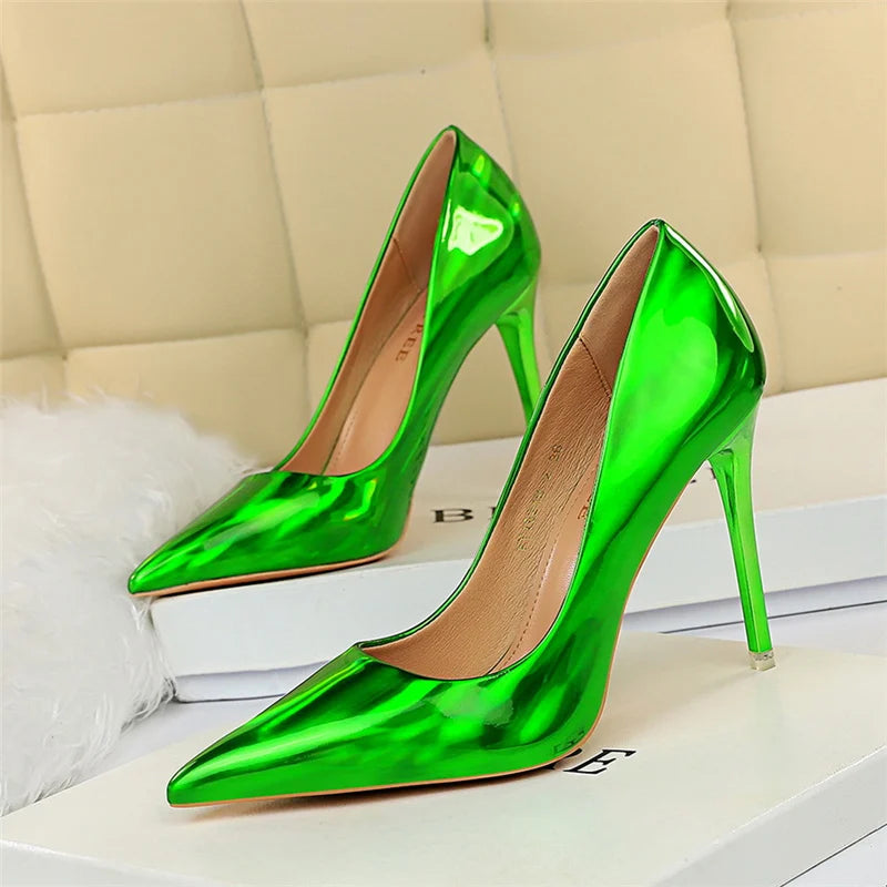 2023 Women 10.5cm High Heels Variety of Colors-Camel-Nude-Brown-Silver-Red-Champagne-Gold-/Luxury Glossy Stilettos