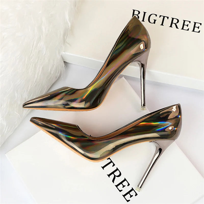 2023 Women 10.5cm High Heels Variety of Colors-Camel-Nude-Brown-Silver-Red-Champagne-Gold-/Luxury Glossy Stilettos