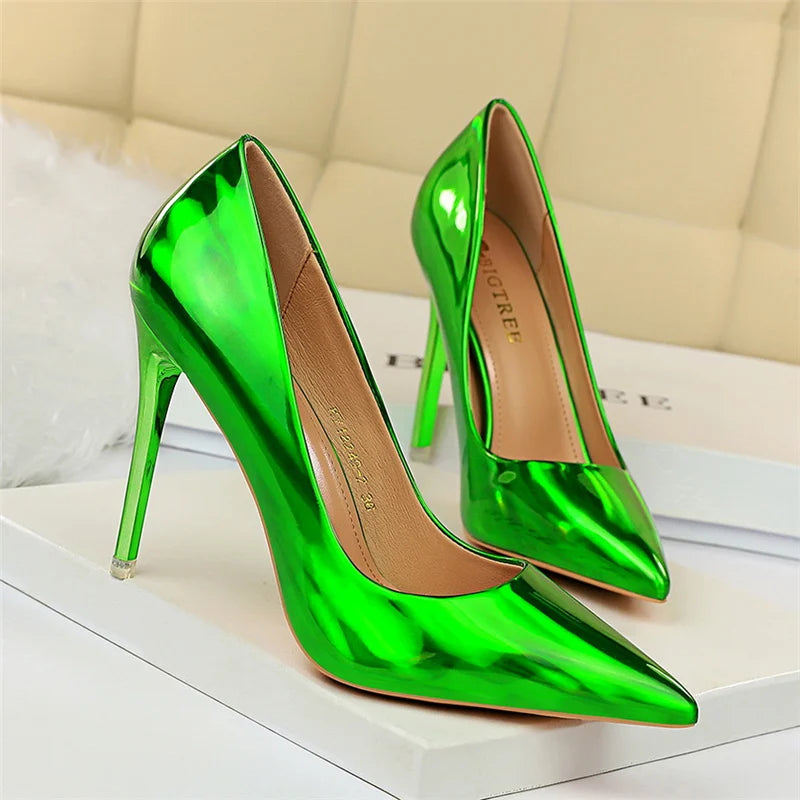 2023 Women 10.5cm High Heels Variety of Colors-Camel-Nude-Brown-Silver-Red-Champagne-Gold-/Luxury Glossy Stilettos