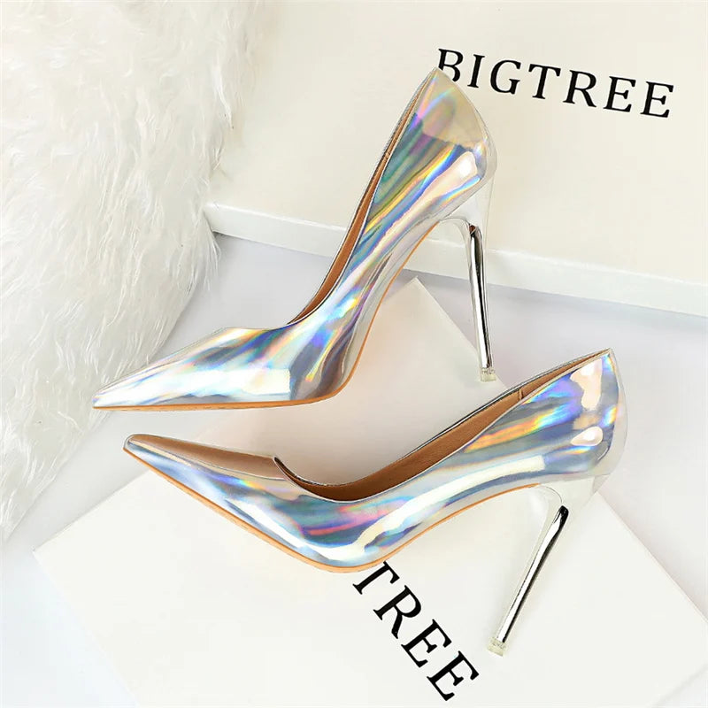 2023 Women 10.5cm High Heels Variety of Colors-Camel-Nude-Brown-Silver-Red-Champagne-Gold-/Luxury Glossy Stilettos