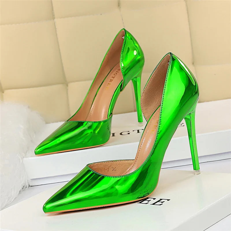 2023 Women 10.5cm High Heels Variety of Colors-Camel-Nude-Brown-Silver-Red-Champagne-Gold-/Luxury Glossy Stilettos