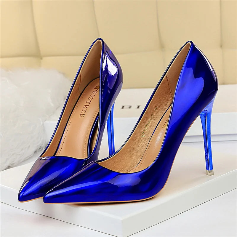 Tacones altos brillantes de lujo de 10,5 cm para mujer 2023, variedad de colores: azul y negro