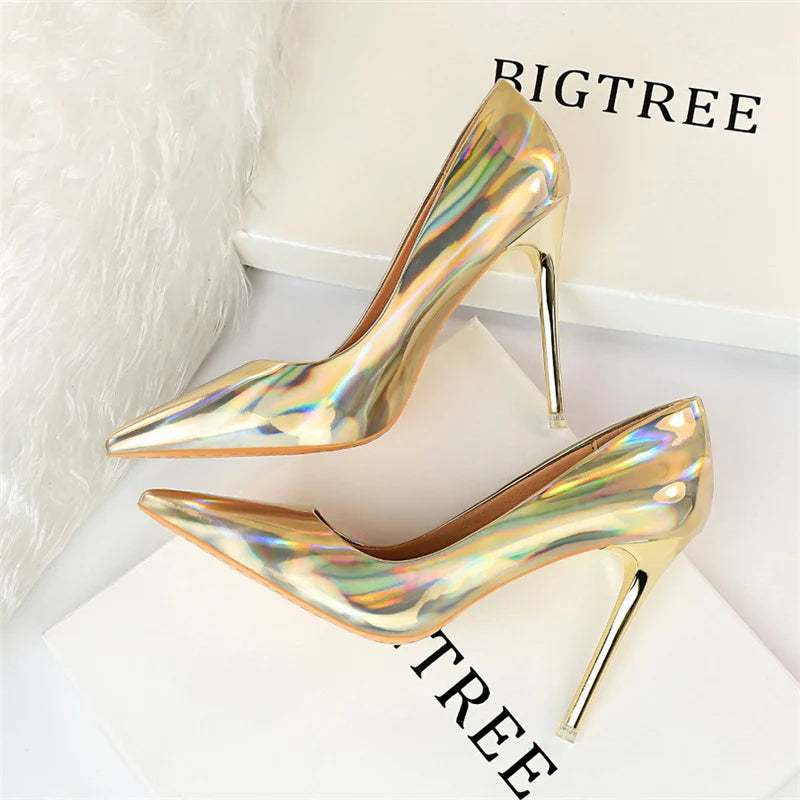 2023 Women 10.5cm High Heels Variety of Colors-Camel-Nude-Brown-Silver-Red-Champagne-Gold-/Luxury Glossy Stilettos