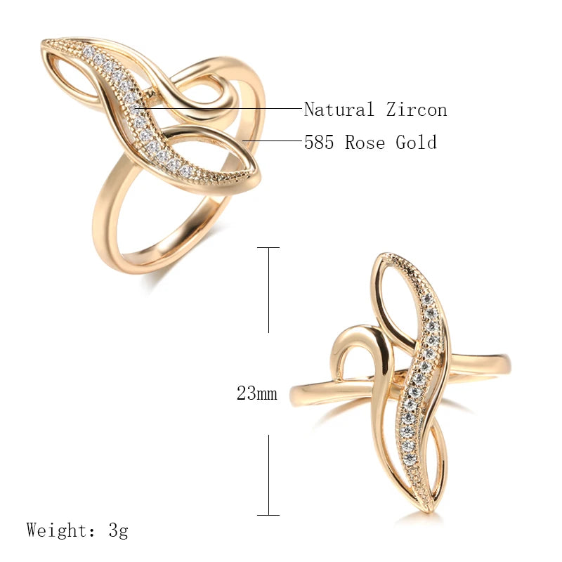 Anillos elegantes de circón blanco natural con textura geométrica para mujer, anillos de personalidad para bodas y fiestas de oro 585, joyería fina de moda 