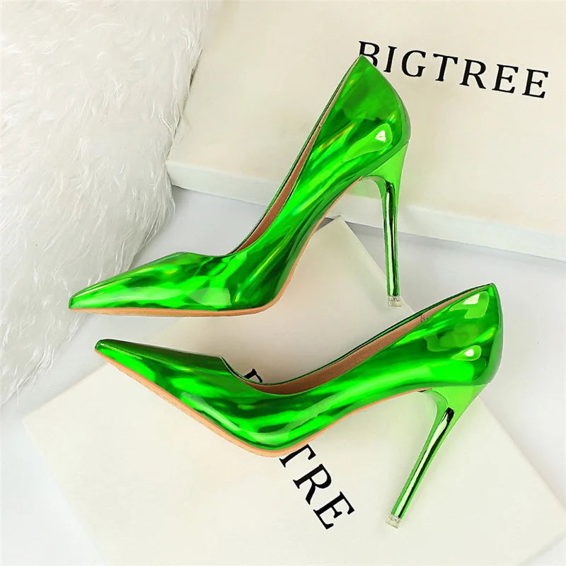 2023 Women 10.5cm High Heels Variety of Colors-Camel-Nude-Brown-Silver-Red-Champagne-Gold-/Luxury Glossy Stilettos