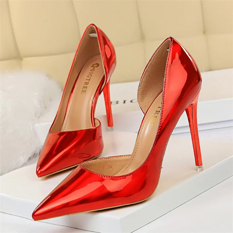 2023 Women 10.5cm High Heels Variety of Colors-Camel-Nude-Brown-Silver-Red-Champagne-Gold-/Luxury Glossy Stilettos