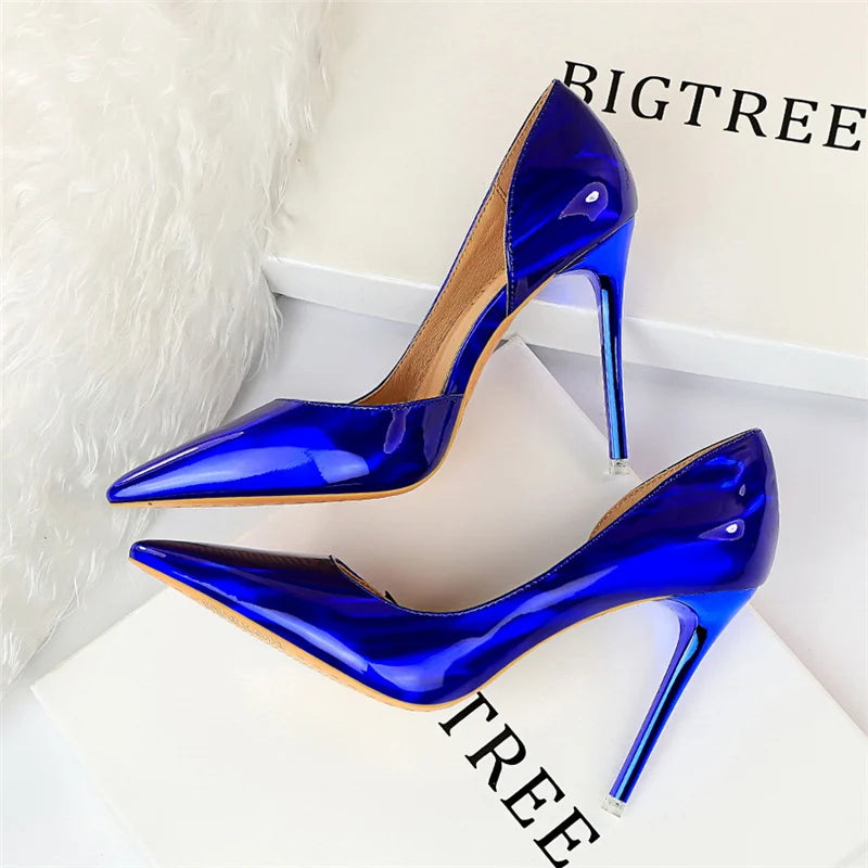 2023 Women 10.5cm Luxury Glossy High Heels-Variety Colors-Blue & Black