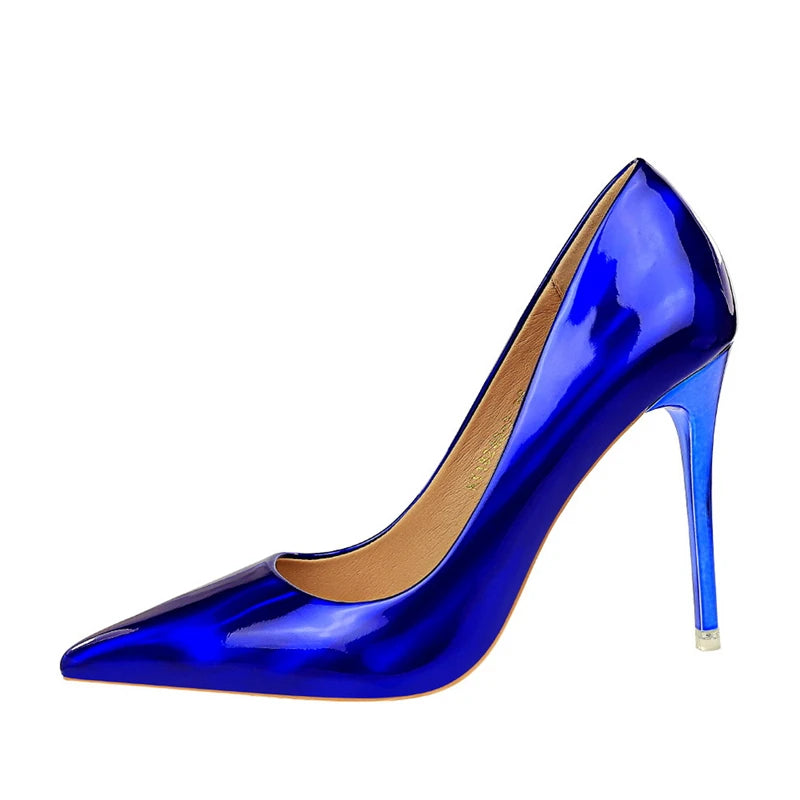 2023 Women 10.5cm Luxury Glossy High Heels-Variety Colors-Blue & Black