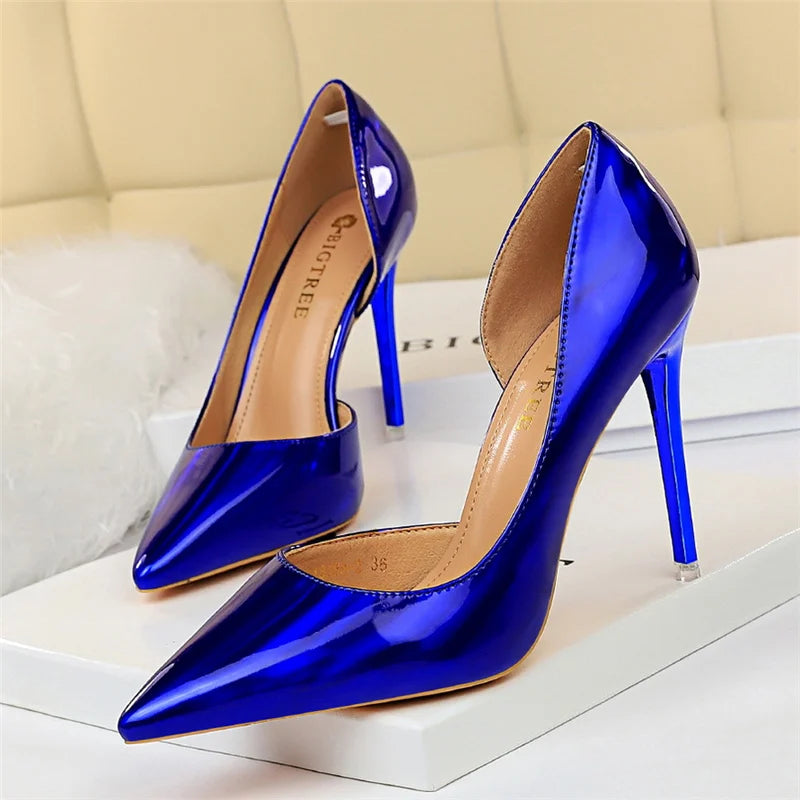 Tacones altos brillantes de lujo de 10,5 cm para mujer 2023, variedad de colores: azul y negro