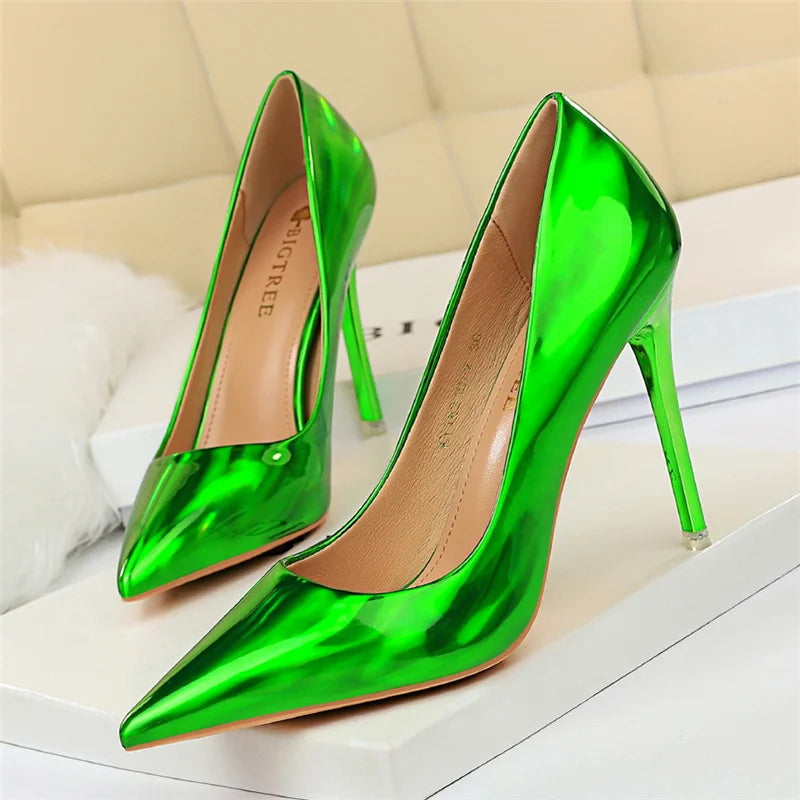 2023 Women 10.5cm High Heels Variety of Colors-Camel-Nude-Brown-Silver-Red-Champagne-Gold-/Luxury Glossy Stilettos