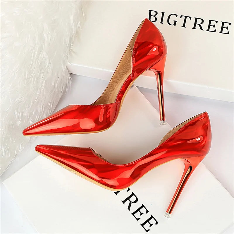 2023 Women 10.5cm High Heels Variety of Colors-Camel-Nude-Brown-Silver-Red-Champagne-Gold-/Luxury Glossy Stilettos