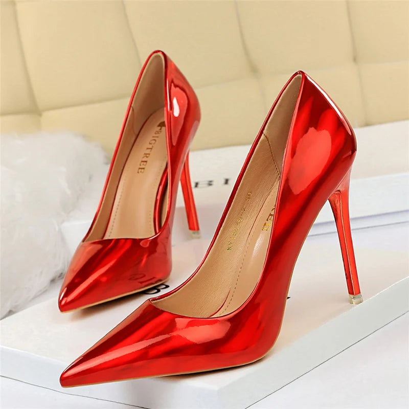 2023 Women 10.5cm High Heels Variety of Colors-Camel-Nude-Brown-Silver-Red-Champagne-Gold-/Luxury Glossy Stilettos