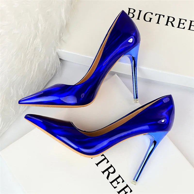 2023 Women 10.5cm Luxury Glossy High Heels-Variety Colors-Blue & Black