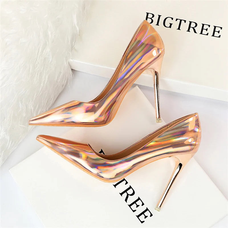 2023 Women 10.5cm High Heels Variety of Colors-Camel-Nude-Brown-Silver-Red-Champagne-Gold-/Luxury Glossy Stilettos